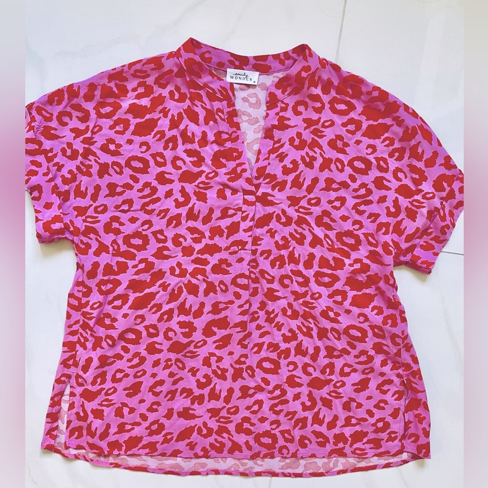 Pink and Red Leopard Print Top